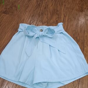 She + Sky Light Blue High Waist Shorts with Bow